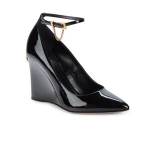 Valentino Size 38.5 Black Patent Leather Wedge Pumps